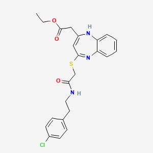 molecular formula C23H24ClN3O3S B2537749 ethyl 2-(4-((2-((4-chlorophenethyl)amino)-2-oxoethyl)thio)-1H-benzo[b][1,4]diazepin-2-yl)acetate CAS No. 1251709-26-8