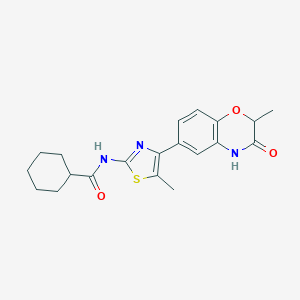 molecular formula C20H23N3O3S B253775 N-[5-methyl-4-(2-methyl-3-oxo-3,4-dihydro-2H-1,4-benzoxazin-6-yl)-1,3-thiazol-2-yl]cyclohexanecarboxamide 
