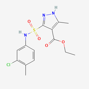 molecular formula C14H16ClN3O4S B2537773 ethyl 5-(N-(3-chloro-4-methylphenyl)sulfamoyl)-3-methyl-1H-pyrazole-4-carboxylate CAS No. 1297609-99-4