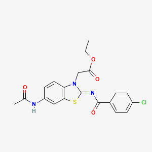 molecular formula C20H18ClN3O4S B2537791 Ethyl 2-[6-acetamido-2-(4-chlorobenzoyl)imino-1,3-benzothiazol-3-yl]acetate CAS No. 865248-46-0