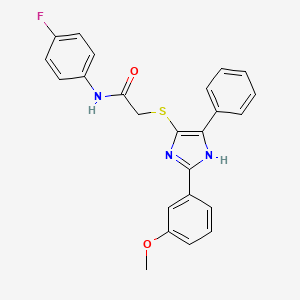 molecular formula C24H20FN3O2S B2537796 N-(4-fluorophenyl)-2-((2-(3-methoxyphenyl)-5-phenyl-1H-imidazol-4-yl)thio)acetamide CAS No. 865657-68-7