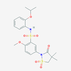 molecular formula C21H26N2O7S2 B253780 5-(4,4-dimethyl-1,1-dioxido-3-oxo-2-isothiazolidinyl)-N-(2-isopropoxyphenyl)-2-methoxybenzenesulfonamide 