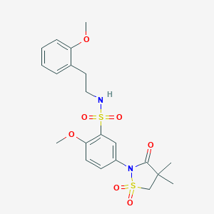 molecular formula C21H26N2O7S2 B253781 5-(4,4-dimethyl-1,1-dioxido-3-oxo-2-isothiazolidinyl)-2-methoxy-N-[2-(2-methoxyphenyl)ethyl]benzenesulfonamide 