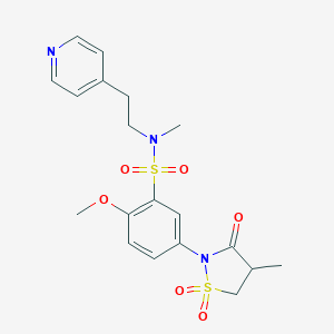 molecular formula C19H23N3O6S2 B253782 2-methoxy-N-methyl-5-(4-methyl-1,1-dioxido-3-oxo-2-isothiazolidinyl)-N-[2-(4-pyridinyl)ethyl]benzenesulfonamide 