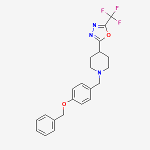 molecular formula C22H22F3N3O2 B2537823 2-(1-(4-(Benzyloxy)benzyl)piperidin-4-yl)-5-(trifluoromethyl)-1,3,4-oxadiazole CAS No. 1396766-63-4