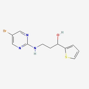 molecular formula C11H12BrN3OS B2537825 3-[(5-Bromopyrimidin-2-yl)amino]-1-thiophen-2-ylpropan-1-ol CAS No. 2379997-03-0