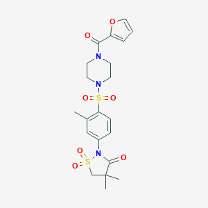 molecular formula C21H25N3O7S2 B253783 2-(4-{[4-(2-Furoyl)-1-piperazinyl]sulfonyl}-3-methylphenyl)-4,4-dimethyl-3-isothiazolidinone 1,1-dioxide 