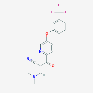 molecular formula C18H14F3N3O2 B2537830 (E)-3-(二甲氨基)-2-[5-[3-(三氟甲基)苯氧基]吡啶-2-羰基]丙-2-烯腈 CAS No. 866152-31-0