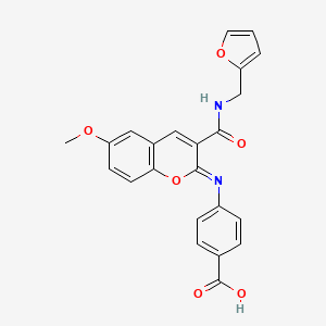 molecular formula C23H18N2O6 B2537838 4-[((2Z)-3-{[(2-furylmethyl)amino]carbonyl}-6-methoxy-2H-chromen-2-ylidene)amino]benzoic acid CAS No. 1321672-35-8