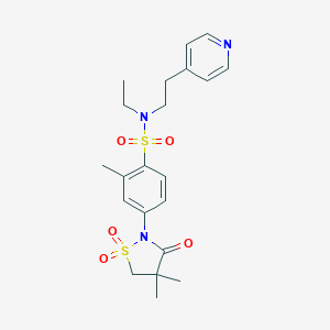 molecular formula C21H27N3O5S2 B253784 4-(4,4-dimethyl-1,1-dioxido-3-oxo-2-isothiazolidinyl)-N-ethyl-2-methyl-N-[2-(4-pyridinyl)ethyl]benzenesulfonamide 