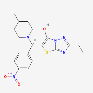molecular formula C19H23N5O3S B2537842 2-乙基-5-((4-甲基哌啶-1-基)(4-硝基苯基)甲基)噻唑并[3,2-b][1,2,4]三唑-6-醇 CAS No. 898361-87-0