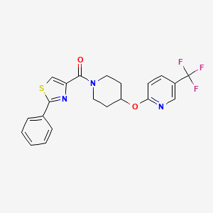 molecular formula C21H18F3N3O2S B2537843 (2-Phenylthiazol-4-yl)(4-((5-(trifluoromethyl)pyridin-2-yl)oxy)piperidin-1-yl)methanone CAS No. 1421461-80-4