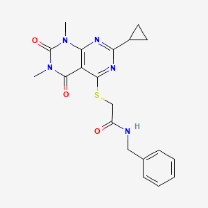 molecular formula C20H21N5O3S B2537845 N-benzyl-2-(7-cyclopropyl-1,3-dimethyl-2,4-dioxopyrimido[4,5-d]pyrimidin-5-yl)sulfanylacetamide CAS No. 863003-08-1