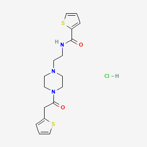 molecular formula C17H22ClN3O2S2 B2537873 N-(2-(4-(2-(thiophen-2-yl)acetyl)piperazin-1-yl)ethyl)thiophene-2-carboxamide hydrochloride CAS No. 1351643-03-2