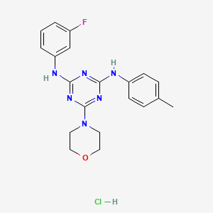 molecular formula C20H22ClFN6O B2537875 N2-(3-fluorophenyl)-6-morpholino-N4-(p-tolyl)-1,3,5-triazine-2,4-diamine hydrochloride CAS No. 1179462-64-6