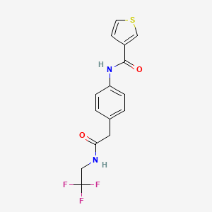 molecular formula C15H13F3N2O2S B2537878 N-(4-(2-oxo-2-((2,2,2-trifluoroethyl)amino)ethyl)phenyl)thiophene-3-carboxamide CAS No. 1235632-87-7