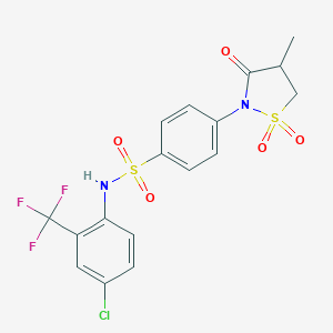 molecular formula C17H14ClF3N2O5S2 B253788 N-[4-chloro-2-(trifluoromethyl)phenyl]-4-(4-methyl-1,1-dioxido-3-oxo-2-isothiazolidinyl)benzenesulfonamide 