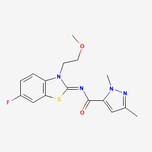 molecular formula C16H17FN4O2S B2537887 (Z)-N-(6-fluoro-3-(2-methoxyethyl)benzo[d]thiazol-2(3H)-ylidene)-1,3-dimethyl-1H-pyrazole-5-carboxamide CAS No. 1013811-63-6