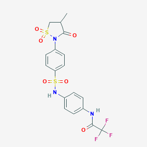 molecular formula C18H16F3N3O6S2 B253789 2,2,2-trifluoro-N-[4-({[4-(4-methyl-1,1-dioxido-3-oxo-2-isothiazolidinyl)phenyl]sulfonyl}amino)phenyl]acetamide 