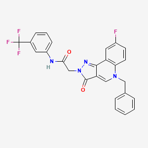 molecular formula C26H18F4N4O2 B2537892 2-(5-benzyl-8-fluoro-3-oxo-3,5-dihydro-2H-pyrazolo[4,3-c]quinolin-2-yl)-N-(3-(trifluoromethyl)phenyl)acetamide CAS No. 931929-45-2