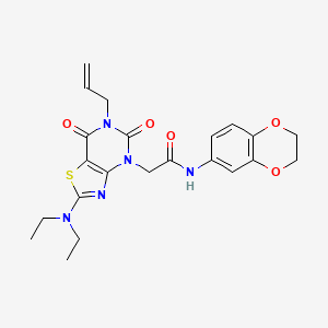 molecular formula C22H25N5O5S B2537895 2-[6-allyl-2-(diethylamino)-5,7-dioxo-6,7-dihydro[1,3]thiazolo[4,5-d]pyrimidin-4(5H)-yl]-N-(2,3-dihydro-1,4-benzodioxin-6-yl)acetamide CAS No. 1030111-53-5
