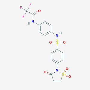 molecular formula C17H14F3N3O6S2 B253790 N-[4-({[4-(1,1-dioxido-3-oxo-2-isothiazolidinyl)phenyl]sulfonyl}amino)phenyl]-2,2,2-trifluoroacetamide 
