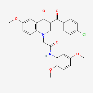 molecular formula C27H23ClN2O6 B2537907 2-[3-(4-chlorobenzoyl)-6-methoxy-4-oxoquinolin-1-yl]-N-(2,5-dimethoxyphenyl)acetamide CAS No. 866342-94-1