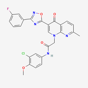 molecular formula C26H19ClFN5O4 B2537930 N-(3-chloro-4-methoxyphenyl)-2-{3-[3-(3-fluorophenyl)-1,2,4-oxadiazol-5-yl]-7-methyl-4-oxo-1,4-dihydro-1,8-naphthyridin-1-yl}acetamide CAS No. 1029770-28-2