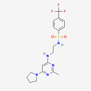molecular formula C18H22F3N5O2S B2537950 N-(2-((2-methyl-6-(pyrrolidin-1-yl)pyrimidin-4-yl)amino)ethyl)-4-(trifluoromethyl)benzenesulfonamide CAS No. 1206985-01-4