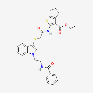 molecular formula C29H29N3O4S2 B2537953 ethyl 2-(2-((1-(2-benzamidoethyl)-1H-indol-3-yl)thio)acetamido)-5,6-dihydro-4H-cyclopenta[b]thiophene-3-carboxylate CAS No. 532969-89-4