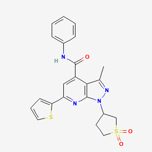 molecular formula C22H20N4O3S2 B2537957 1-(1,1-dioxidotetrahydrothiophen-3-yl)-3-methyl-N-phenyl-6-(thiophen-2-yl)-1H-pyrazolo[3,4-b]pyridine-4-carboxamide CAS No. 1021215-46-2