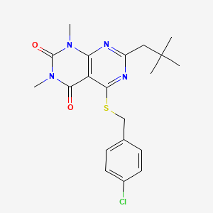 molecular formula C20H23ClN4O2S B2537963 5-((4-chlorobenzyl)thio)-1,3-dimethyl-7-neopentylpyrimido[4,5-d]pyrimidine-2,4(1H,3H)-dione CAS No. 896677-45-5