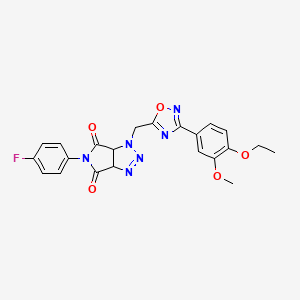 molecular formula C22H19FN6O5 B2537973 1-((3-(4-ethoxy-3-methoxyphenyl)-1,2,4-oxadiazol-5-yl)methyl)-5-(4-fluorophenyl)-1,6a-dihydropyrrolo[3,4-d][1,2,3]triazole-4,6(3aH,5H)-dione CAS No. 1207045-27-9