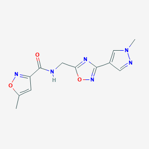 molecular formula C12H12N6O3 B2537975 5-甲基-N-((3-(1-甲基-1H-吡唑-4-基)-1,2,4-噁二唑-5-基)甲基)異噁唑-3-甲酰胺 CAS No. 2034384-42-2