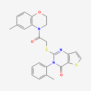 molecular formula C24H21N3O3S2 B2537976 2-{[2-(6-methyl-2,3-dihydro-4H-1,4-benzoxazin-4-yl)-2-oxoethyl]sulfanyl}-3-(2-methylphenyl)thieno[3,2-d]pyrimidin-4(3H)-one CAS No. 1291847-84-1