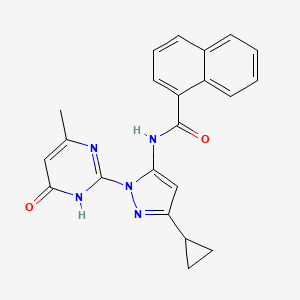 molecular formula C22H19N5O2 B2537979 N-(3-环丙基-1-(4-甲基-6-氧代-1,6-二氢嘧啶-2-基)-1H-吡唑-5-基)-1-萘酰胺 CAS No. 1203405-93-9