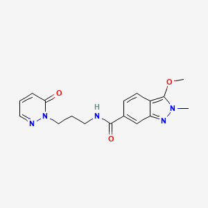 molecular formula C17H19N5O3 B2538003 3-甲氧基-2-甲基-N-(3-(6-氧代嘧啶-1(6H)-基)丙基)-2H-吲唑-6-甲酰胺 CAS No. 1421483-72-8
