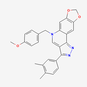molecular formula C27H23N3O3 B2538011 3-(3,4-dimethylphenyl)-5-(4-methoxybenzyl)-5H-[1,3]dioxolo[4,5-g]pyrazolo[4,3-c]quinoline CAS No. 866349-67-9