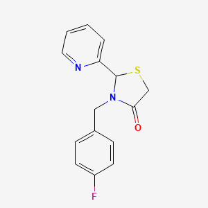 molecular formula C15H13FN2OS B2538026 3-[(4-Fluorophenyl)methyl]-2-pyridin-2-yl-1,3-thiazolidin-4-one CAS No. 883049-93-2