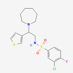 molecular formula C18H22ClFN2O2S2 B2538035 N-(2-(azepan-1-yl)-2-(thiophen-3-yl)ethyl)-3-chloro-4-fluorobenzenesulfonamide CAS No. 955239-33-5