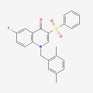 molecular formula C24H20FNO3S B2538049 1-(2,5-dimethylbenzyl)-6-fluoro-3-(phenylsulfonyl)quinolin-4(1H)-one CAS No. 866726-33-2