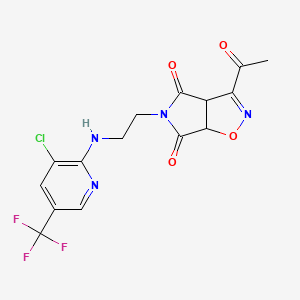 molecular formula C15H12ClF3N4O4 B2538050 3-acetyl-5-(2-{[3-chloro-5-(trifluoromethyl)-2-pyridinyl]amino}ethyl)-3aH-pyrrolo[3,4-d]isoxazole-4,6(5H,6aH)-dione CAS No. 337920-19-1