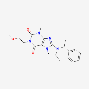 molecular formula C20H23N5O3 B2538052 3-(2-methoxyethyl)-1,7-dimethyl-8-(1-phenylethyl)-1H-imidazo[2,1-f]purine-2,4(3H,8H)-dione CAS No. 915928-07-3