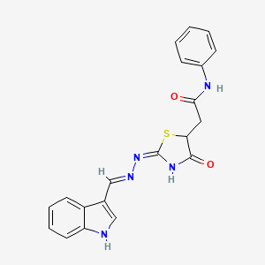 molecular formula C20H17N5O2S B2538061 2-{2-[(1H-indol-3-ylmethylene)hydrazono]-4-oxo-1,3-thiazolidin-5-yl}-N-phenylacetamide CAS No. 431883-67-9