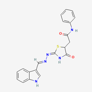 molecular formula C20H17N5O2S B2538061 2-{2-[(1H-インドール-3-イルメチレン)ヒドラゾノ]-4-オキソ-1,3-チアゾリジン-5-イル}-N-フェニルアセトアミド CAS No. 431883-67-9