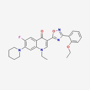 molecular formula C26H27FN4O3 B2538068 3-(3-(2-ethoxyphenyl)-1,2,4-oxadiazol-5-yl)-1-ethyl-6-fluoro-7-(piperidin-1-yl)quinolin-4(1H)-one CAS No. 1111158-13-4