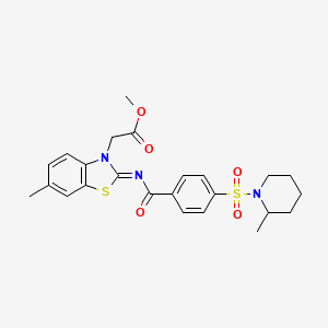 molecular formula C24H27N3O5S2 B2538072 (Z)-methyl 2-(6-methyl-2-((4-((2-methylpiperidin-1-yl)sulfonyl)benzoyl)imino)benzo[d]thiazol-3(2H)-yl)acetate CAS No. 897617-06-0