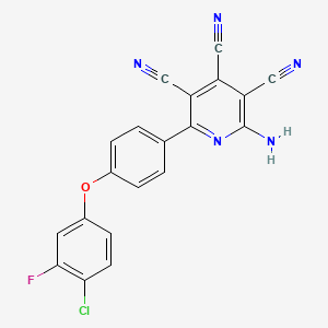 molecular formula C20H9ClFN5O B2538073 2-Amino-6-[4-(4-chloro-3-fluorophenoxy)phenyl]-3,4,5-pyridinetricarbonitrile CAS No. 478081-44-6
