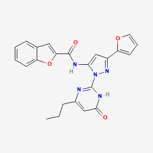 molecular formula C23H19N5O4 B2538074 N-(3-(furan-2-yl)-1-(6-oxo-4-propyl-1,6-dihydropyrimidin-2-yl)-1H-pyrazol-5-yl)benzofuran-2-carboxamide CAS No. 1207038-51-4