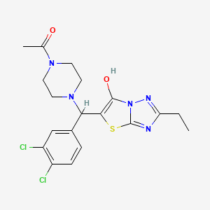 molecular formula C19H21Cl2N5O2S B2538083 1-(4-((3,4-Dichlorophenyl)(2-ethyl-6-hydroxythiazolo[3,2-b][1,2,4]triazol-5-yl)methyl)piperazin-1-yl)ethanone CAS No. 886916-64-9